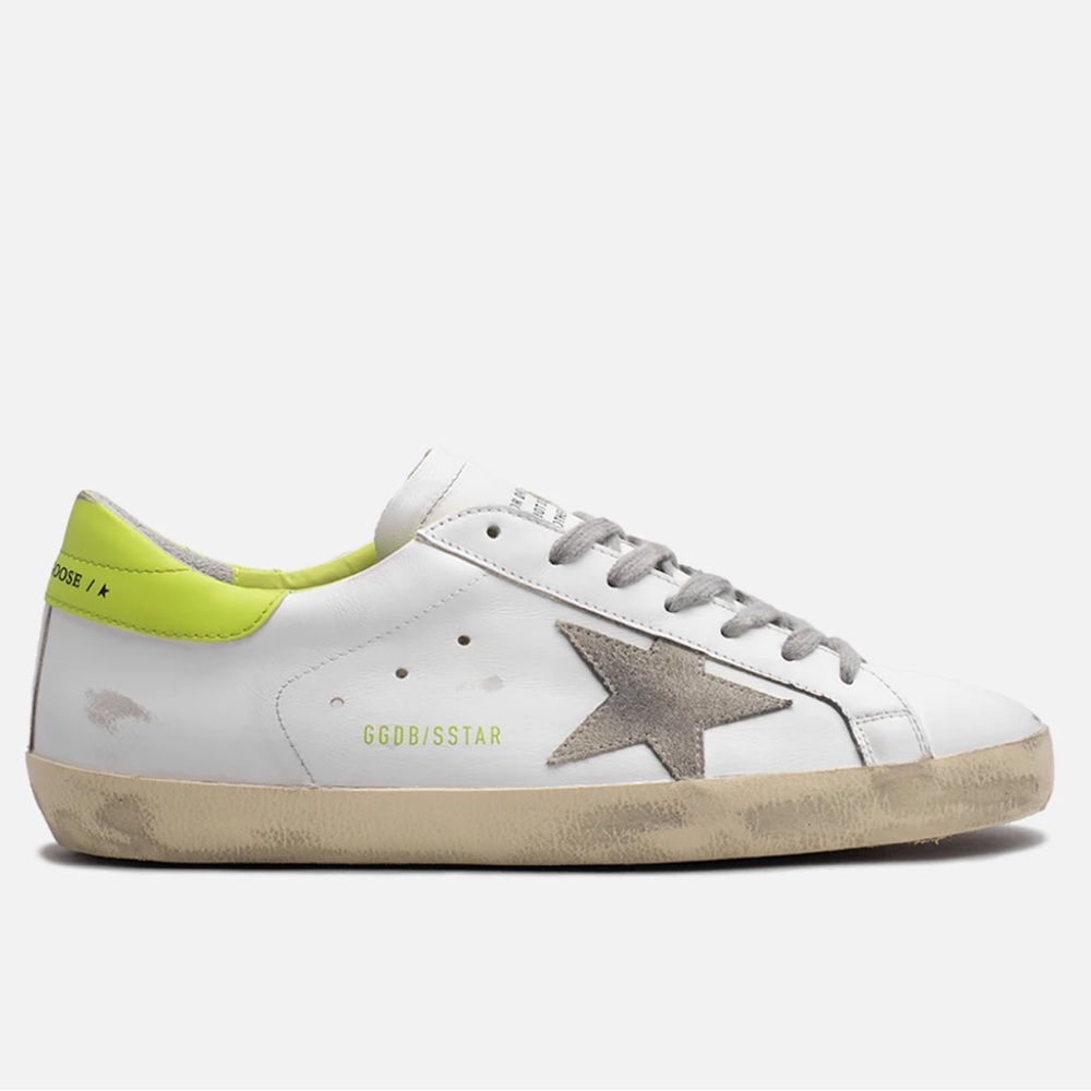 Golden Goose Superstar Women’s Sneakers Lime Tab & sparkle laces NIB size 37